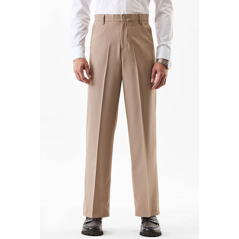 Snitch Men Beige Solid Regular Fit Trouser (36)