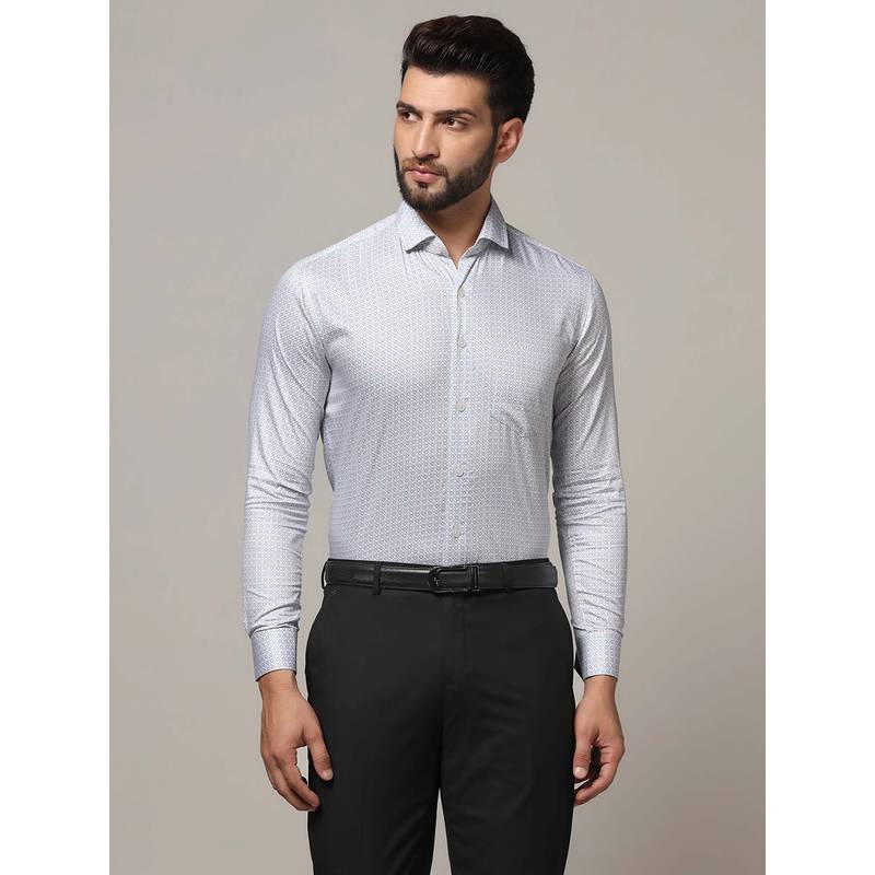TAHVO Men Ivory Printed Formal Shirt (36)