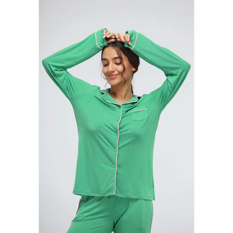 NeceSera Green Bee Modal Piping Full Sleeve Top (S)