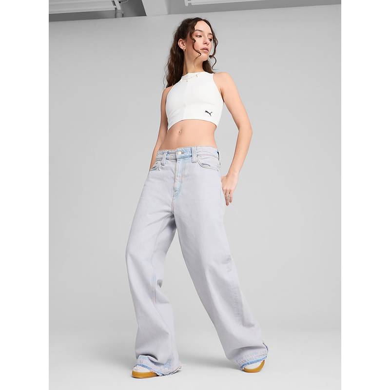 Puma Womens White WARDROBE Essentials Ribbed Crop Top (L) (L)