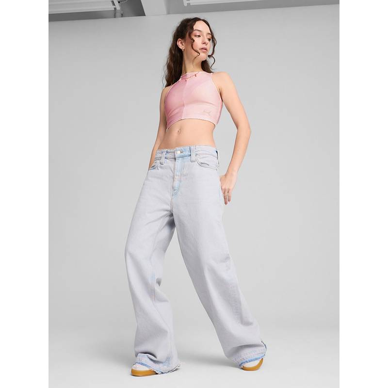 Puma Womens Pink WARDROBE Essentials Ribbed Crop Top (S) (S)