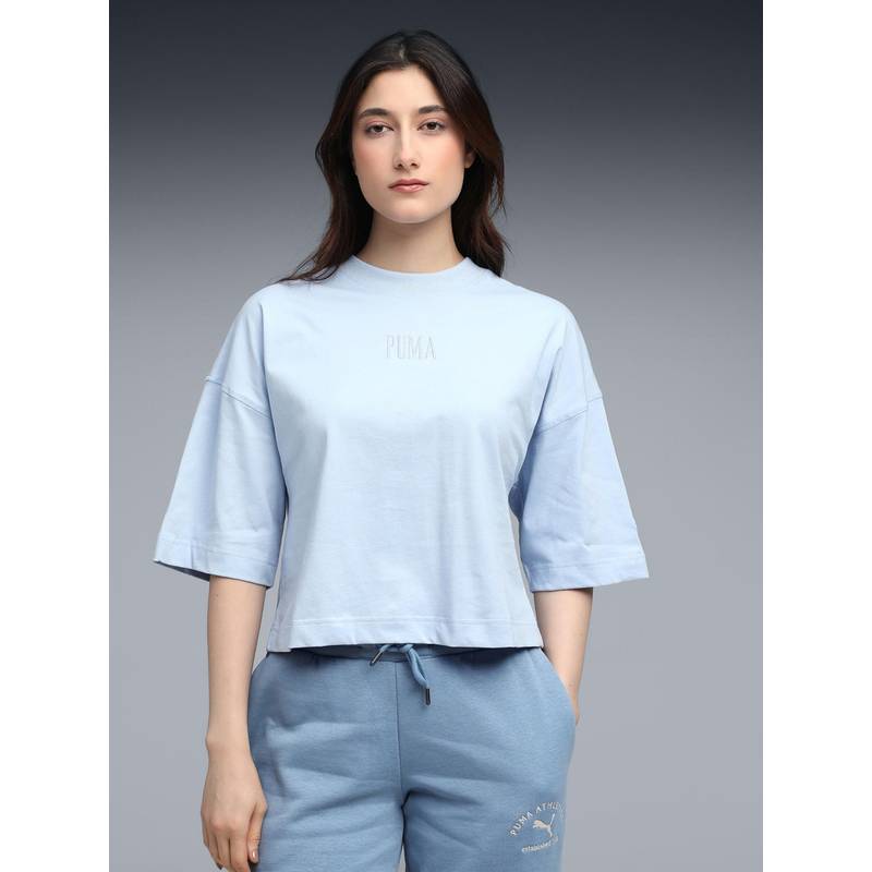 Puma Blue Solid Oversized Fit T-Shirt (XL) (XL)