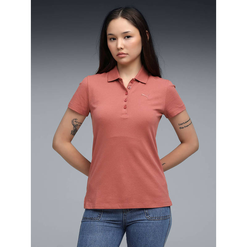 Puma Essentials Elevated Women Pink Regular Fit Logo Polo T-Shirt (XS) (XS)
