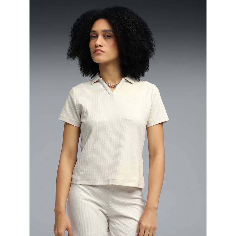 Puma White Premium Essentials Ribbed Polo T-Shirt (XS) (XS)