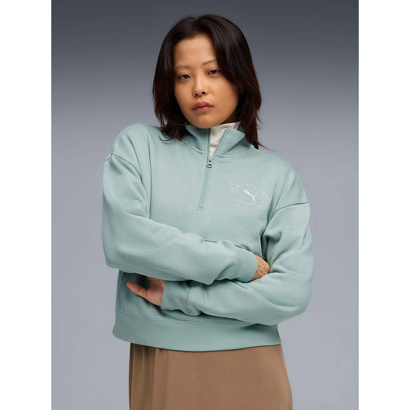 Puma Class WoMens Half-Zip Green Sweatshirt (L) (L)