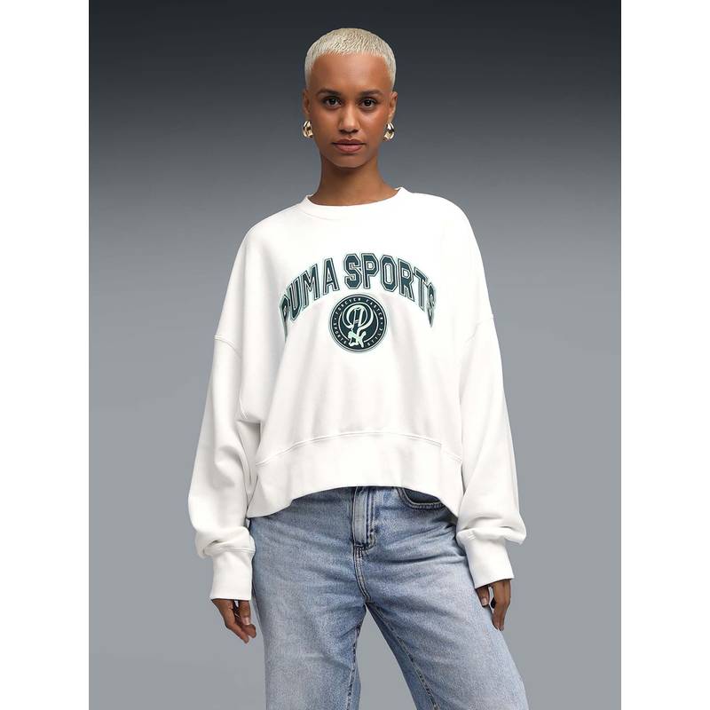 Puma White Printed Oversized Sweatshirt (S) (S)