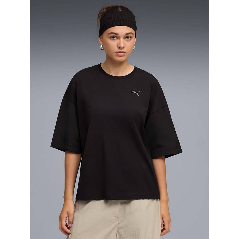 Puma Black Solid Oversized T-Shirt (XS) (XS)
