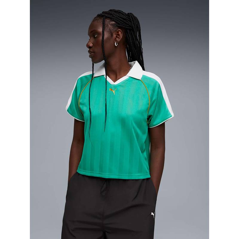 Puma Green Stripes Relaxed Polo T-Shirt (M) (M)