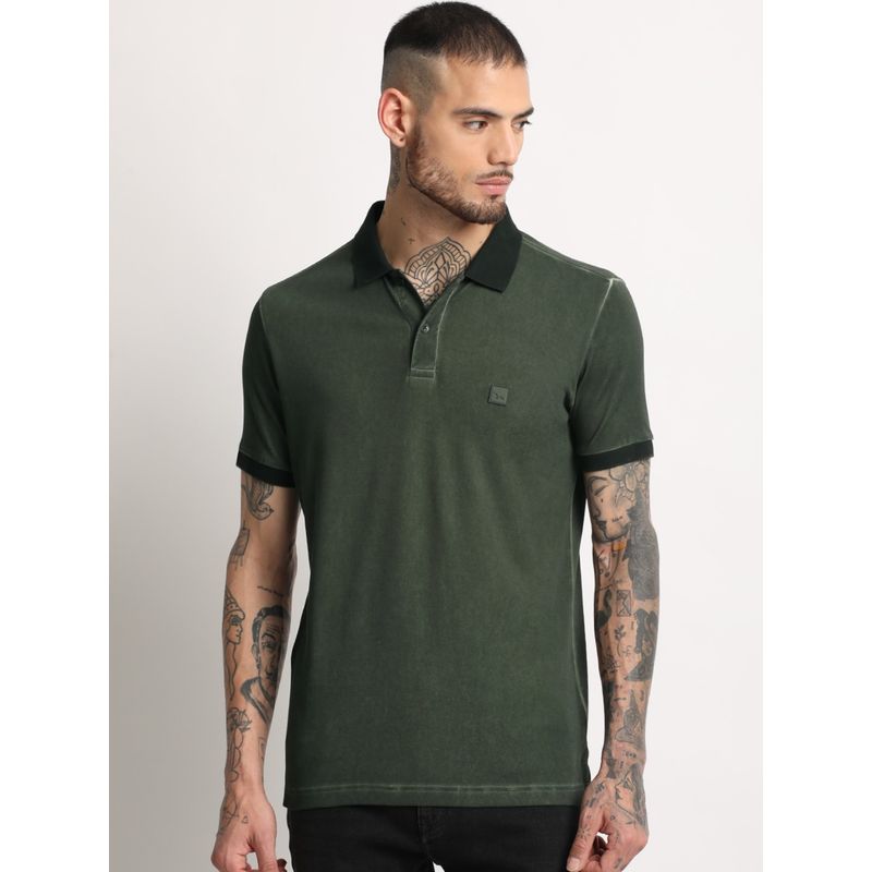 THE BEAR HOUSE Mens Green Solid Polo T-shirt (S)