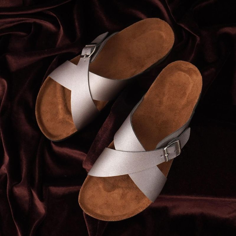 MOZAFIA Women Grey Flat Sandals (EURO 41)