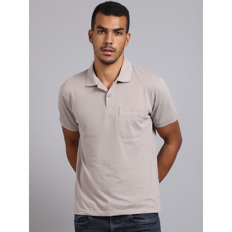 VENITIAN Men Solid Polo Neck Grey Cotton T-Shirt With Pocket (4XL)
