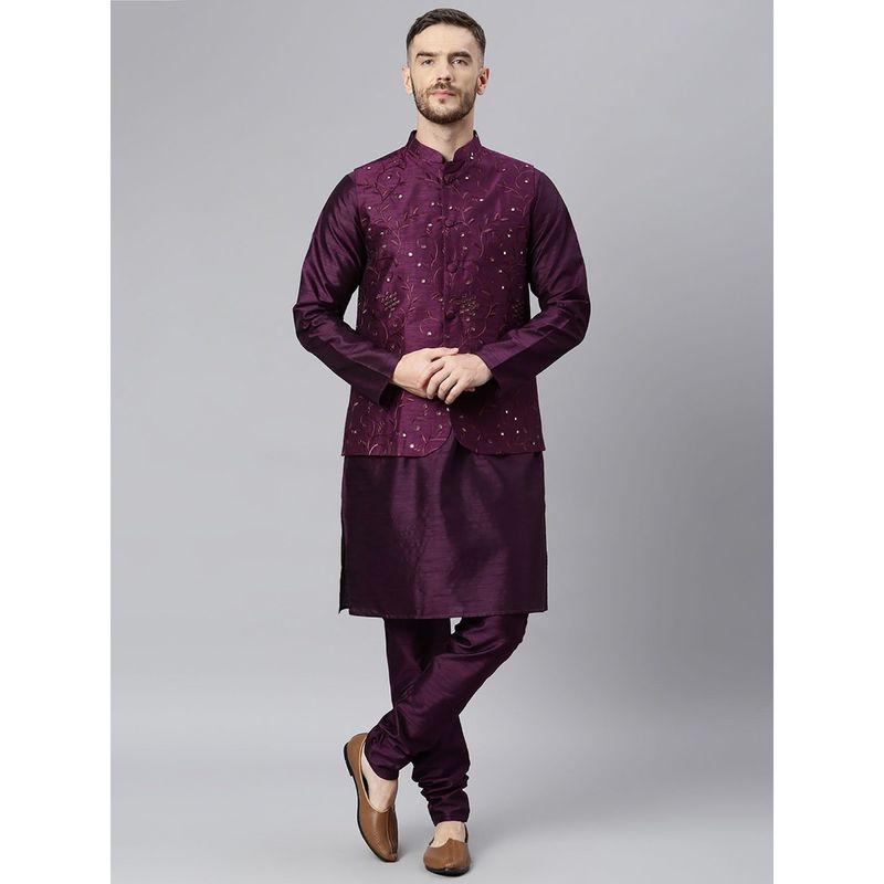 HANGUP Dark Purple Color Silk Kurta (Set of 3) (38)