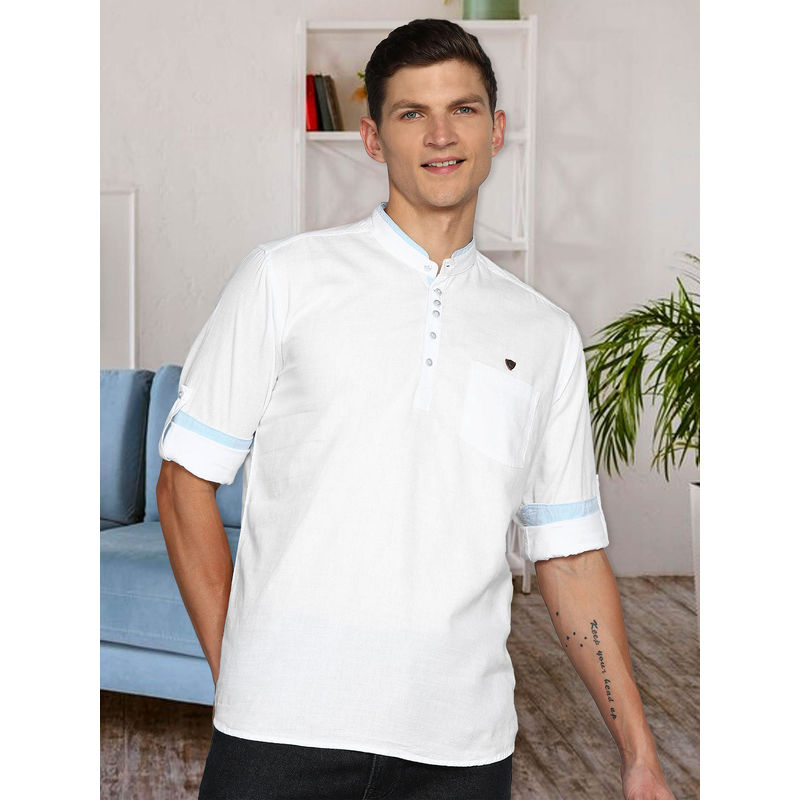 KUONS AVENUE Mens White Linen Cotton Short Kurta (2XL)