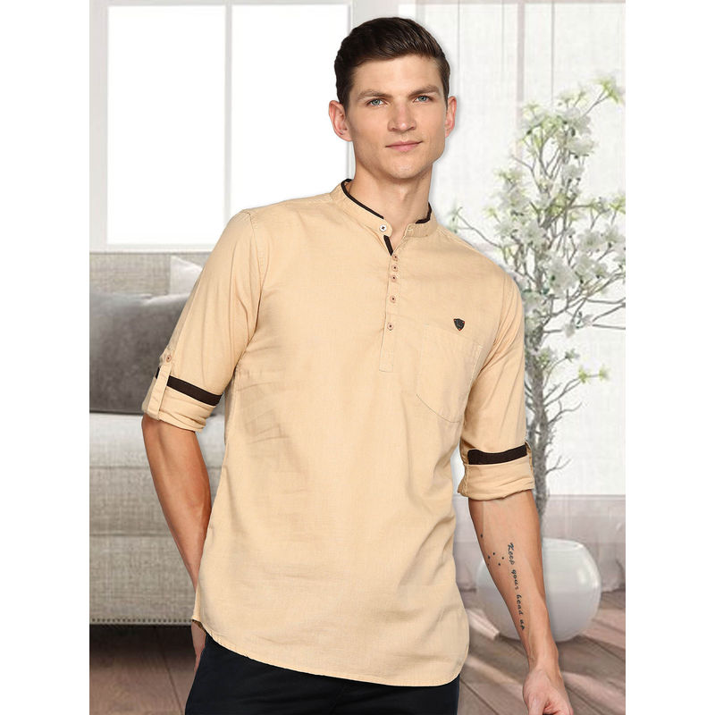 KUONS AVENUE Mens Beige Linen Cotton Short Kurta (M)