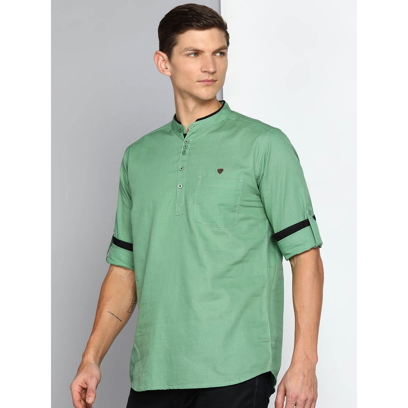 KUONS AVENUE Mens Green Linen Cotton Short Kurta (M)