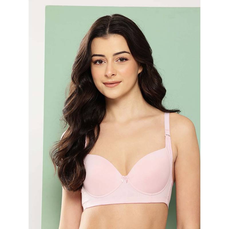Leading Lady Womens Solid Lightly Padded Non Wired T-Shirt Bra Pink (32B)