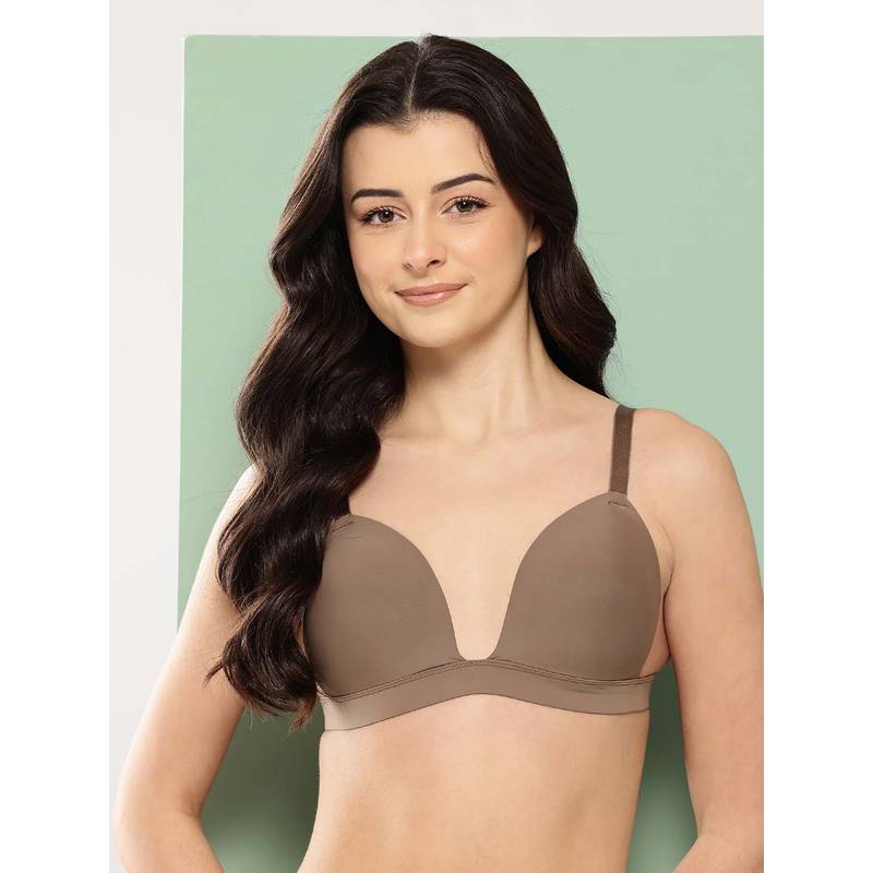 Leading Lady Womens Solid Lightly Padded Non Wired Plunge Bra Mauve (32B)