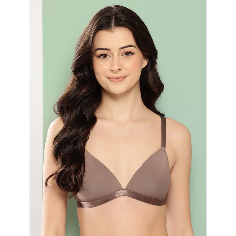 Leading Lady Womens Solid Lightly Padded Non Wired Plunge Bra Brown (32B)