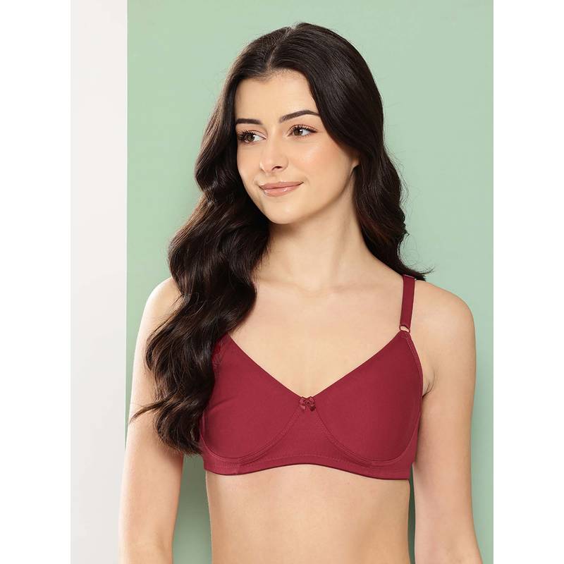 Leading Lady Womens Solid Non Padded Non Wired T-Shirt Bra Maroon (32B)
