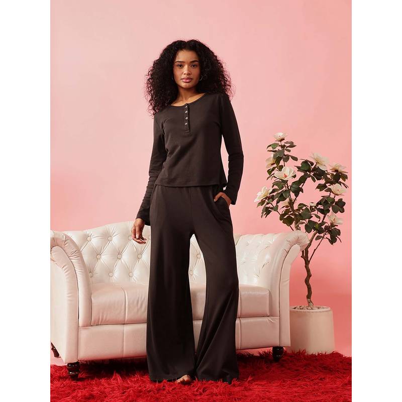 Chelvet Brown Full-Sleeve Top and Pyjama (S)