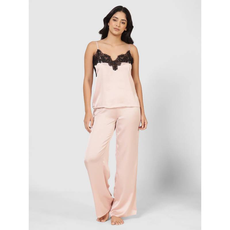 Guess Pink Polyester Solid Women Nightsuit (L)