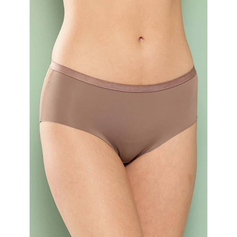 Leading Lady Womens Solid Mid Rise Hipster Brief Brown (XL)