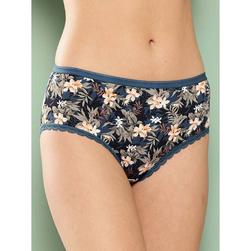 Leading Lady Womens Printed Mid Rise Hipster Brief Blue (L)