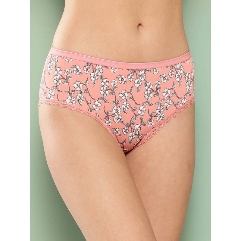 Leading Lady Womens Printed Mid Rise Hipster Brief Peach (S)