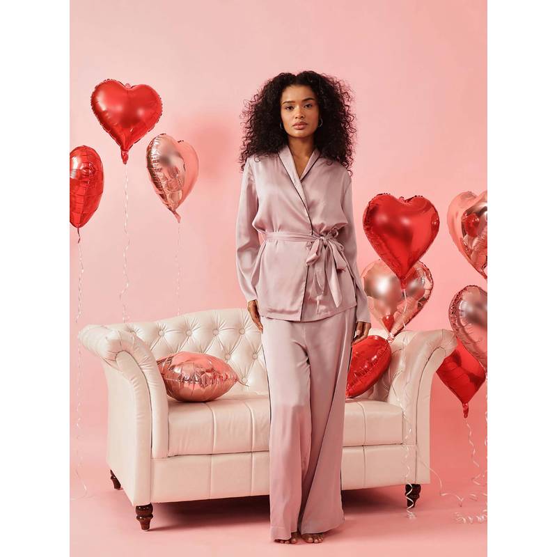 Chelvet Pink Satin Cami, Pyjama and Robe (S)