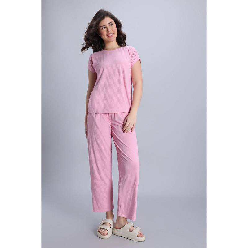 Zivame Knit Poly Nightsuit - Cameo Pink (M)