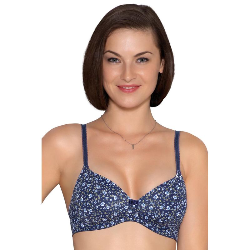 Amante Florette Padded Non-Wired Full Coverage T-Shirt Bra - Blue (36D)