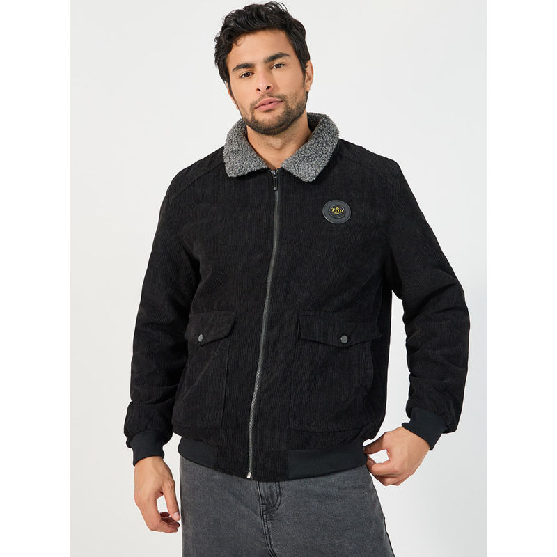 Styli Mens Black Corduory Sherpa Utility Jacket (M)