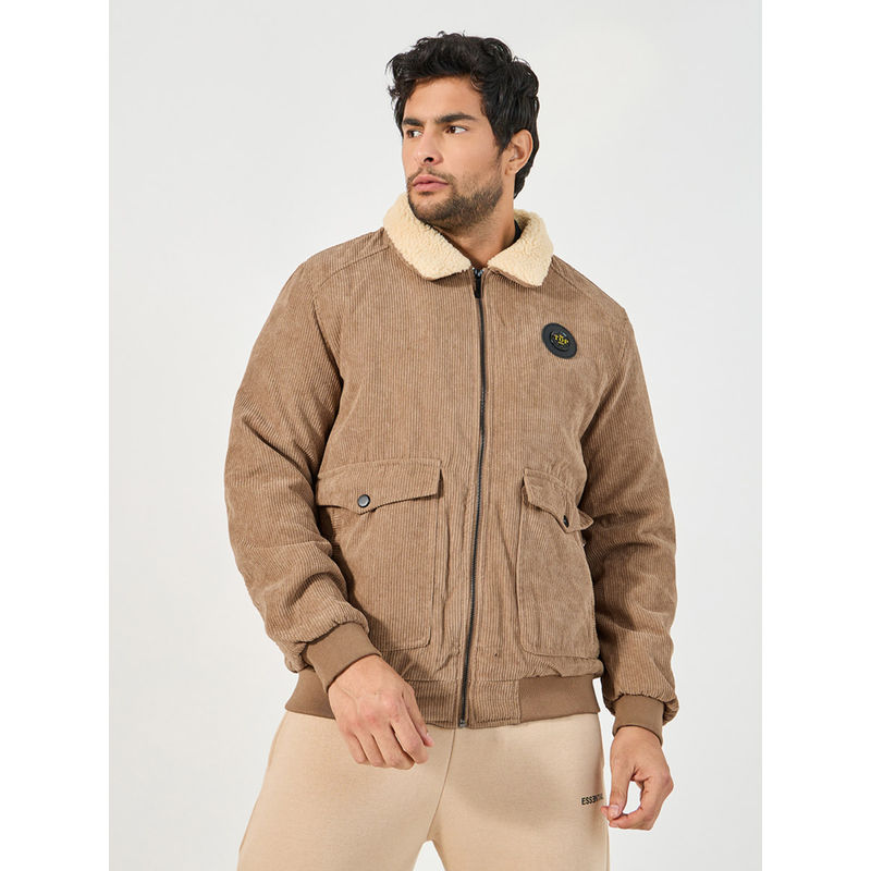 Styli Mens Beige Corduory Sherpa Utility Jacket (M)