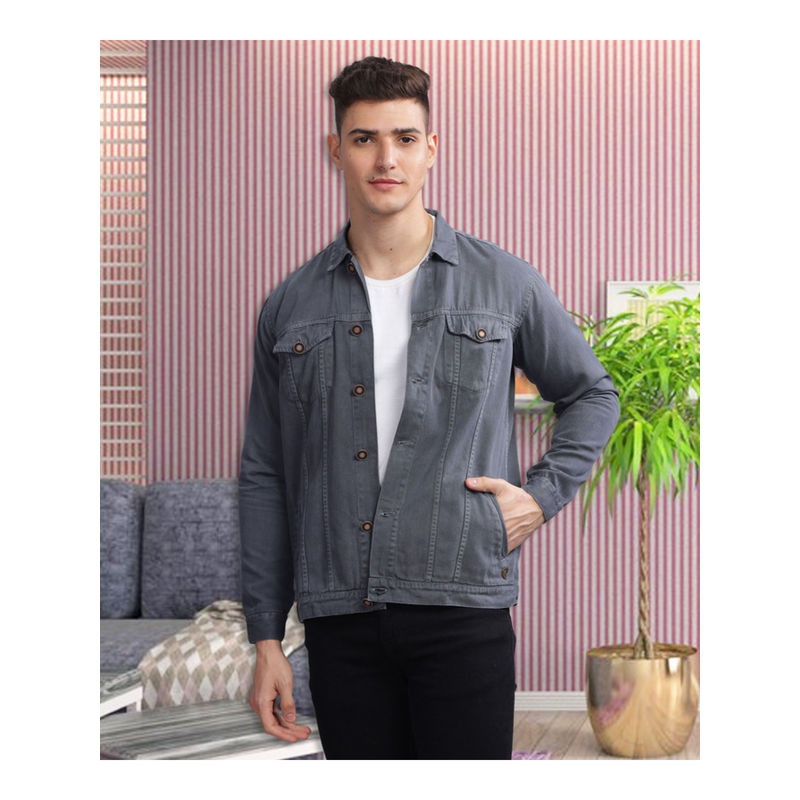 KUONS AVENUE Mens Grey Casual Trucker Denim Jacket (2XL)