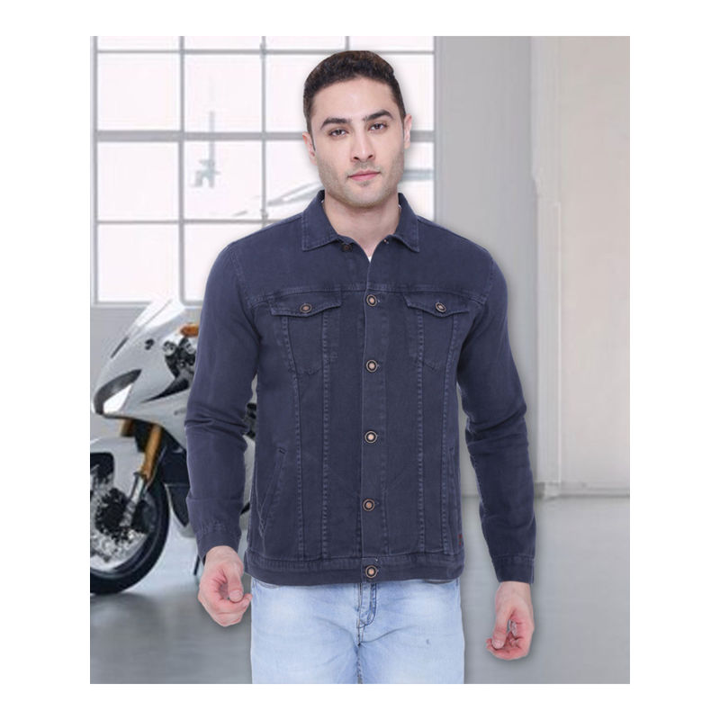 KUONS AVENUE Mens Navy Blue Casual Trucker Denim Jacket (L)