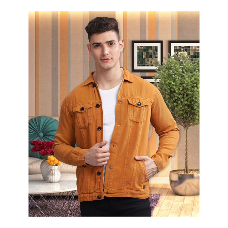 KUONS AVENUE Mens Orange Casual Trucker Denim Jacket (2XL)