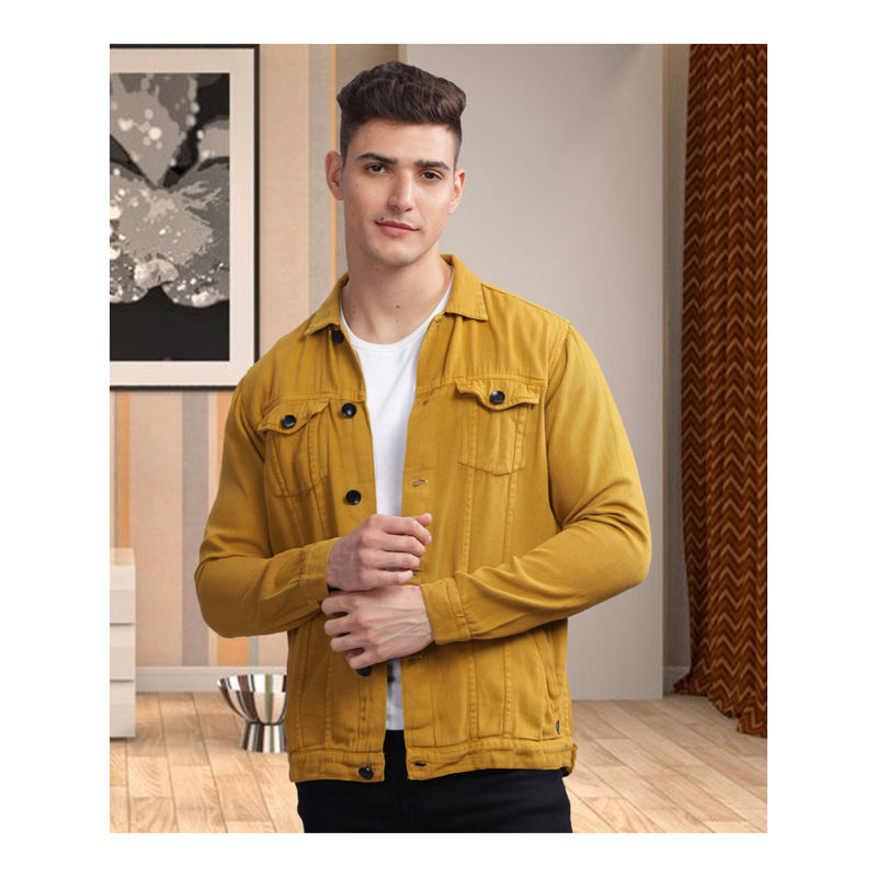 KUONS AVENUE Mens Mustard Casual Trucker Denim Jacket (2XL)