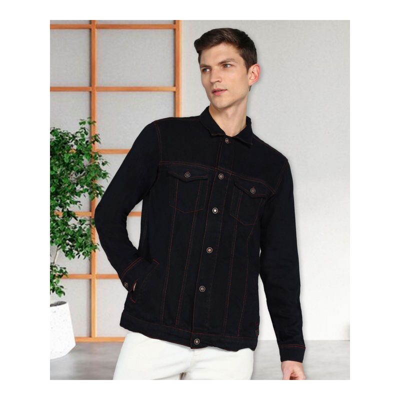 KUONS AVENUE Mens Black Casual Trucker Denim Jacket (M)