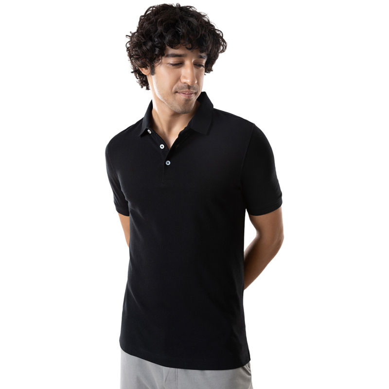 Gloot Anti Stain & Anti Odor Cotton Polo with No - Curl Collar - GLA001 Black (M)