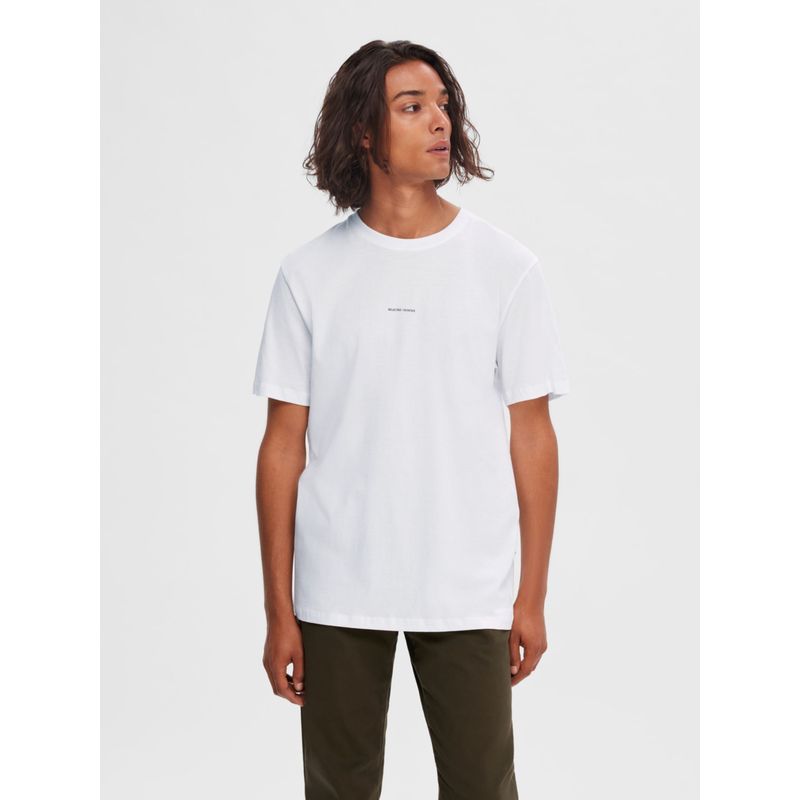 Selected White Logo Print Crew Neck T-Shirt (S)