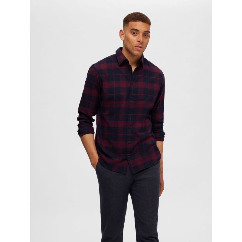 SELECTED HOMME Burgundy Flannel Check Shirt (S)