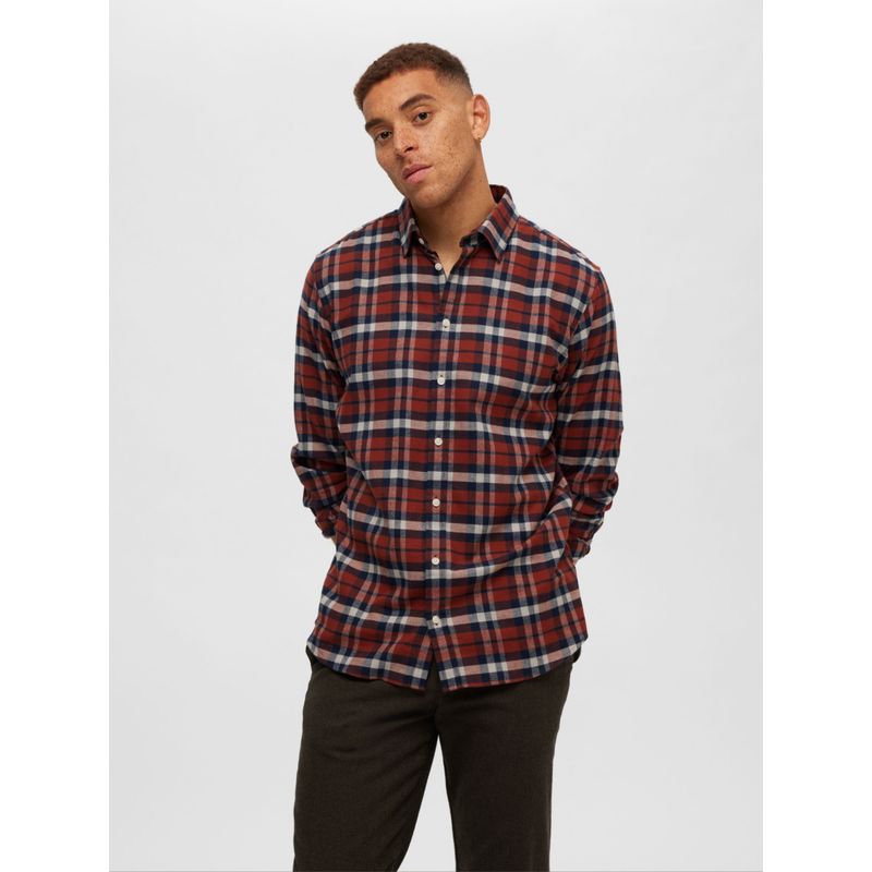 Selected Rust Brown Flannel Check Shirt (S)