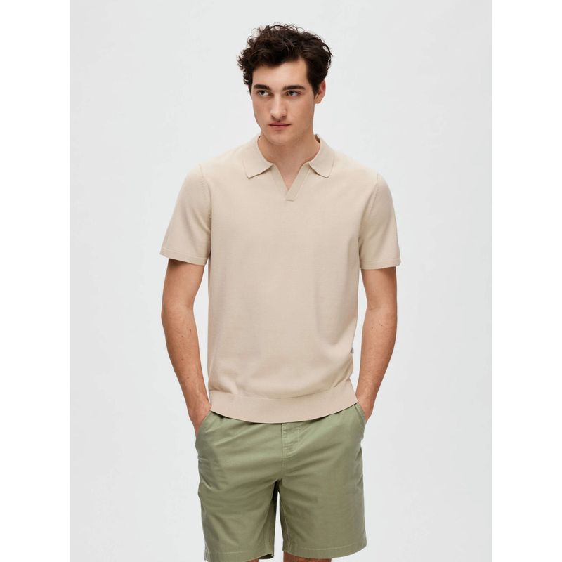 SELECTED HOMME Beige Knitted Polo T-Shirt (L)