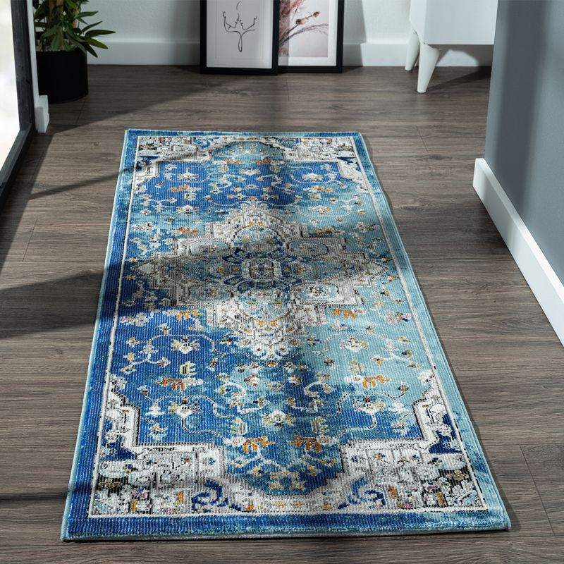 OBSESSIONS Polypropylene Anti-Static Classical Bedside Runner, Blue (2x5 feet)