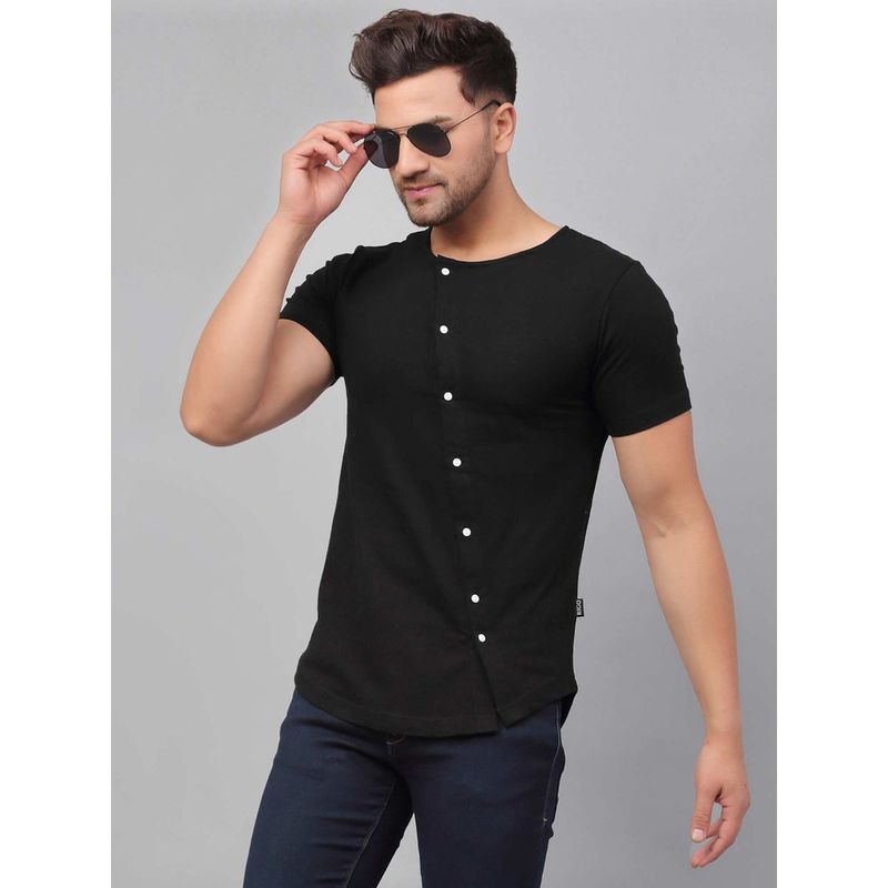 RIGO Men Black Half Sleeve Knitted Shirt (S)