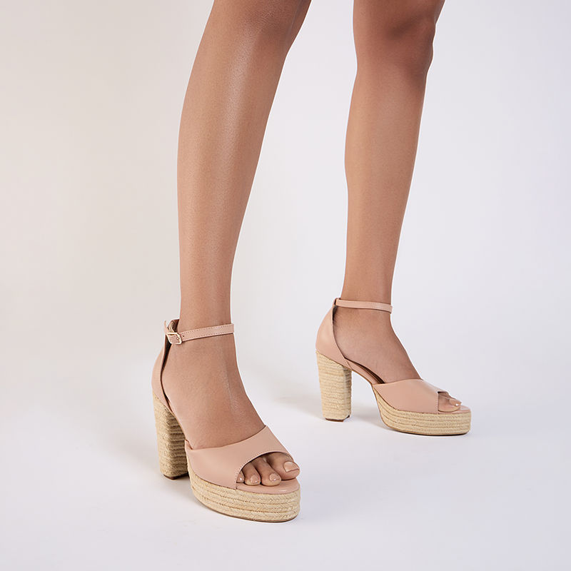 RSVP by Nykaa Fashion Nude Pink Textured Almond Toe Platform Block Heels (EURO 36)