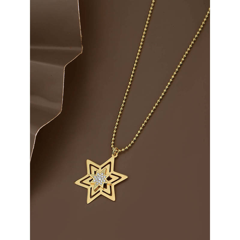 Buy Carlton London 18Kt Gold Plated CZ Star Pendant with Chain Necklace ...