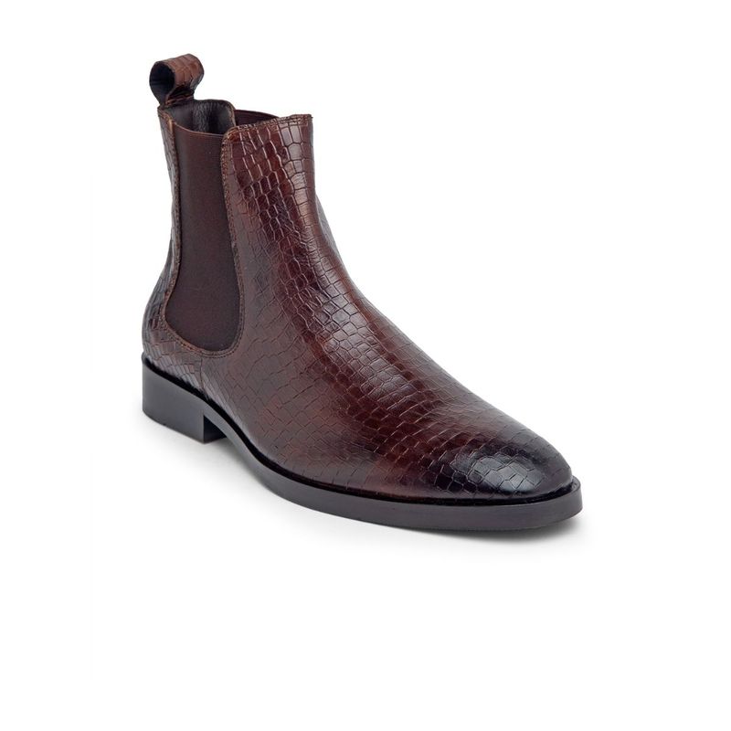 Teakwood Men Textured Genuine Leather Flat Boots - Euro 41