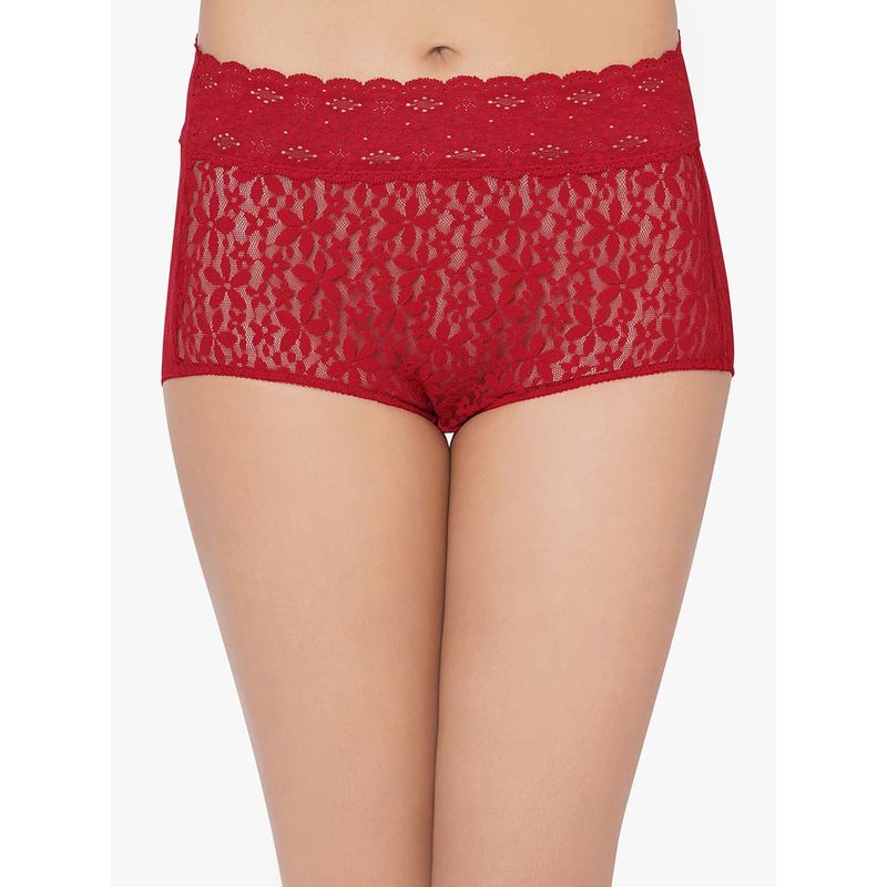 Wacoal Halo Lace High Waist Full Coverage Lace Hipster Panty - Red (XL)
