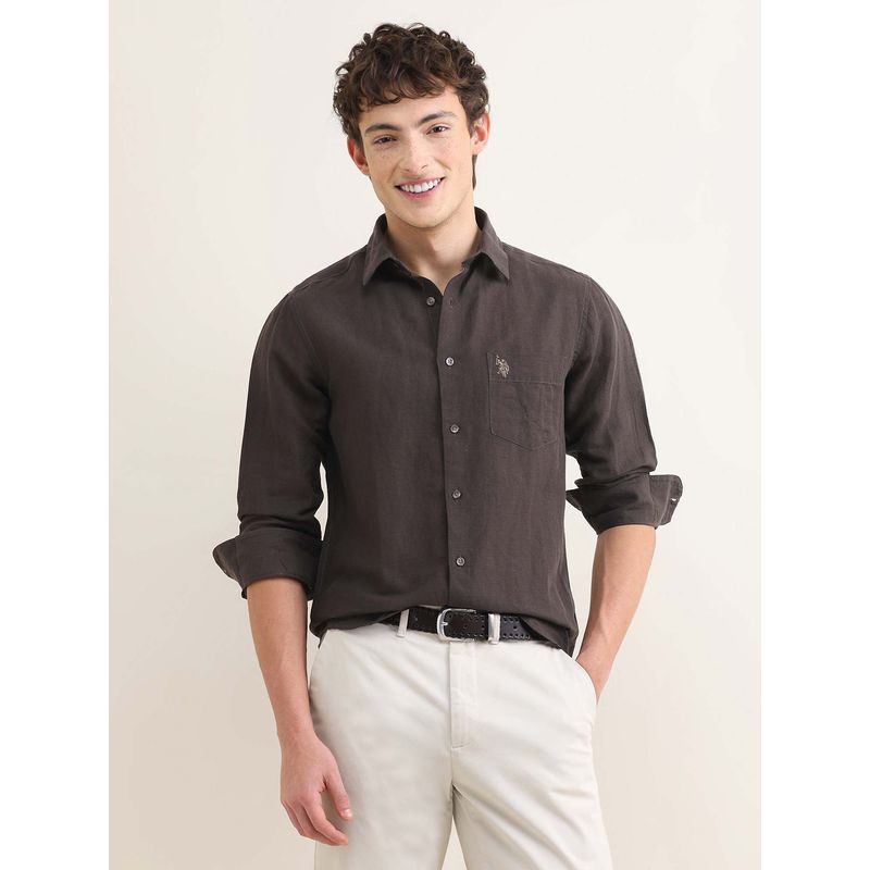 U.S. POLO ASSN. Men's Sotogrande Regular Fit Brown Shirt (46)